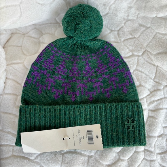 Tory Burch Merino Fair Isle Collection Scarf, Mittens & Hat Dark Ceramic Green - Picture 3 of 16